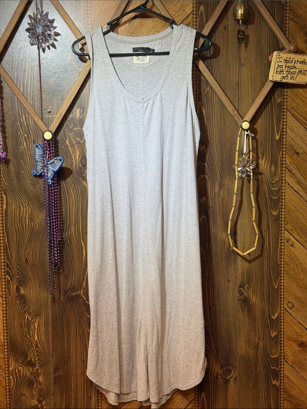 Prana 55% Hemp Gray and White Sleeveless Maxi Dress